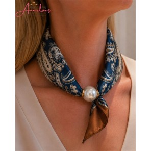 Dames Halssjaal Barok Print Wit Bruin Blauw 525 korte sjaal met parel